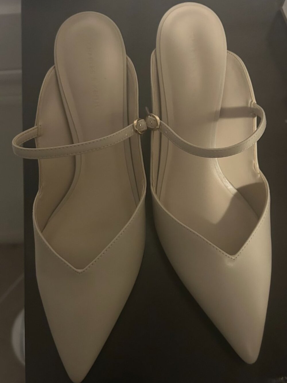 Charles & Keith Cammie Metallic-Heel Mules - Chalk